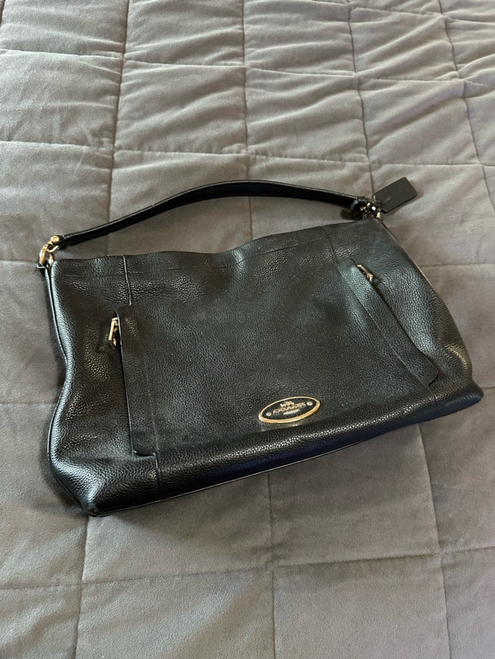 Coach Black Pebbled Leather Shoulder Hobo with Polished Hardware